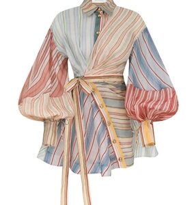 pastel striped puff sleeve dress