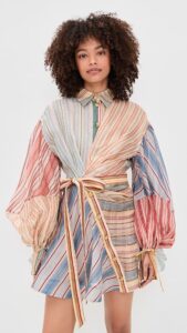 pastel striped puff sleeve dress