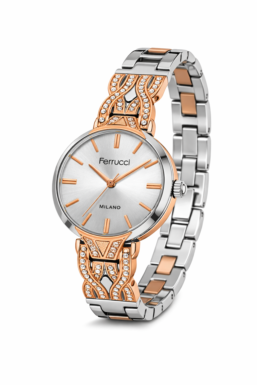ferrucci milano rose gold & silver crystal women’s watch fc 03692m.06 ferrucci milano rose gold & silver crystal women’s watch fc 03692m.06