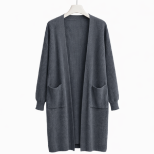 dark gray ribbed knit cardigan