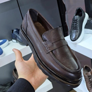dark brown leather penny loafer