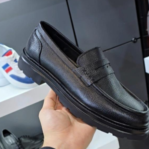 black leather penny loafer